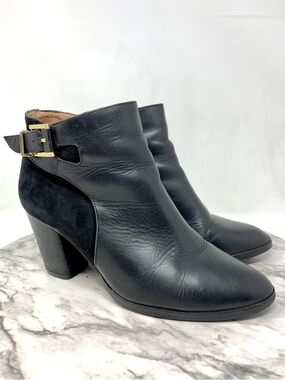 Louise Et Cie Vasca Black Leather & Suede Ankle Boot with Buckle 8 Preppy Chic